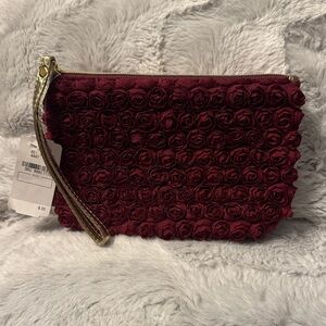 Neiman Marcus Burgundy Rose Wristlet with Gold Accent
